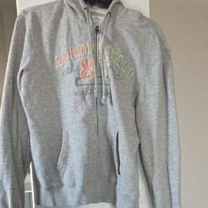 Aeropostale Heather Gray Hoodie with Multicolor Logo